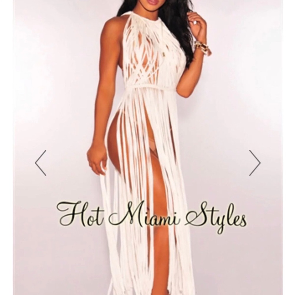 Off White Fringe Cover Up Maxi Dress
